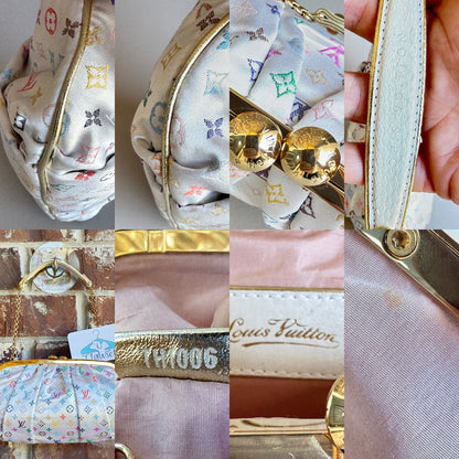 Louis Vuitton Aumoniere Satin Evening Bag Monogram White Multicolor 82723