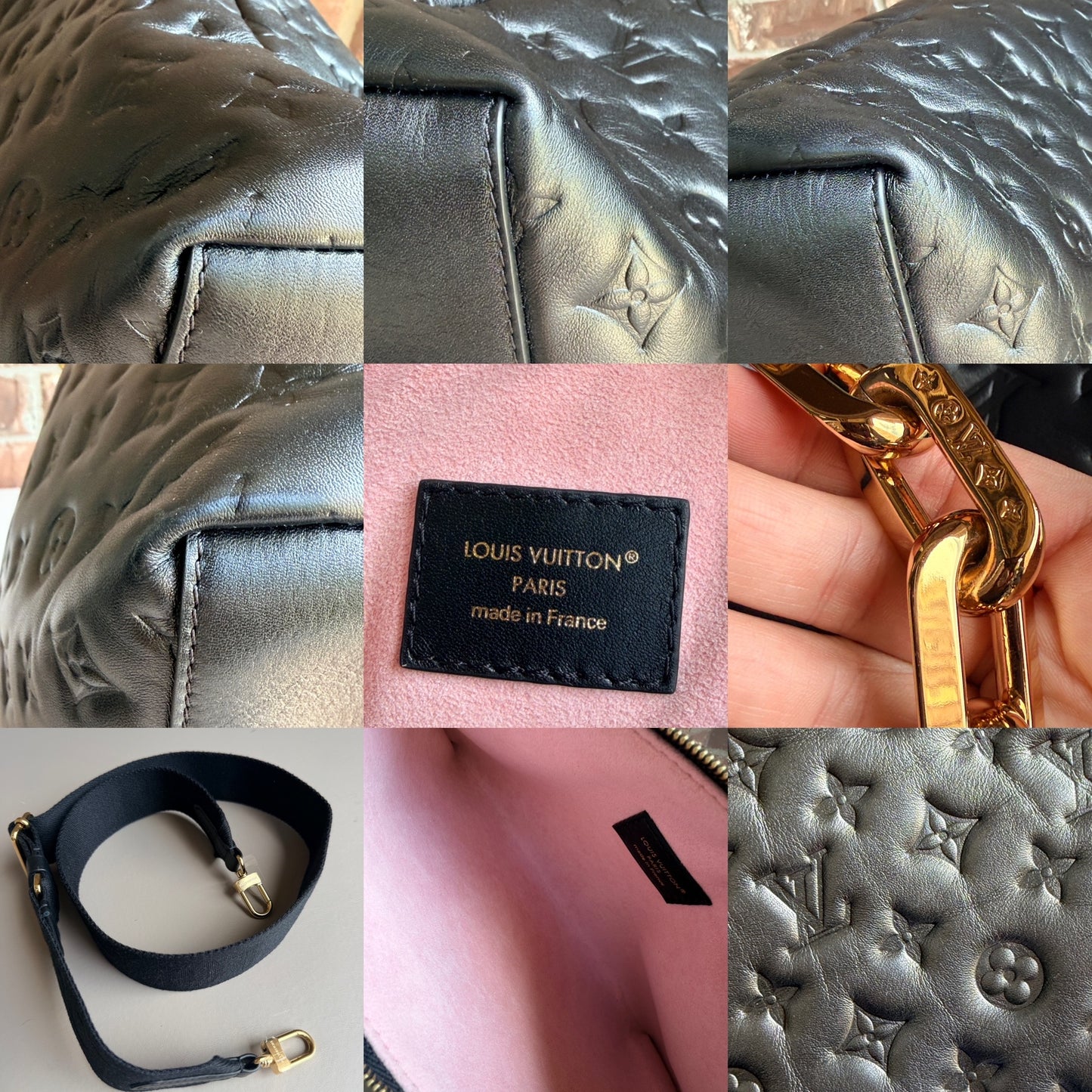 Louis Vuitton Coussin Hobo Monogram Embossed Lambskin MM Black 28169