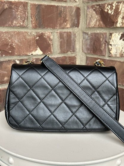 Chanel Crystal Pearls Chain Flap Bag Quilted Calfskin Small 32256