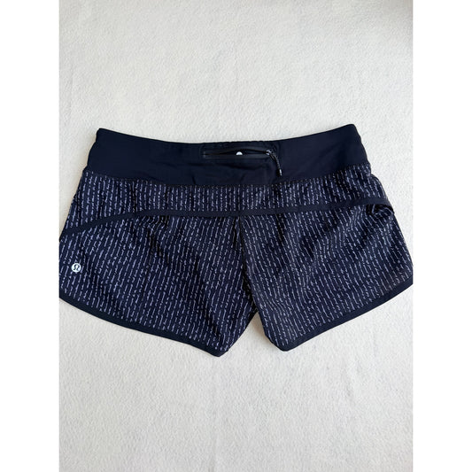 Lululemon Speed Shorts Size 8 Black White Manifesto Script Print Running