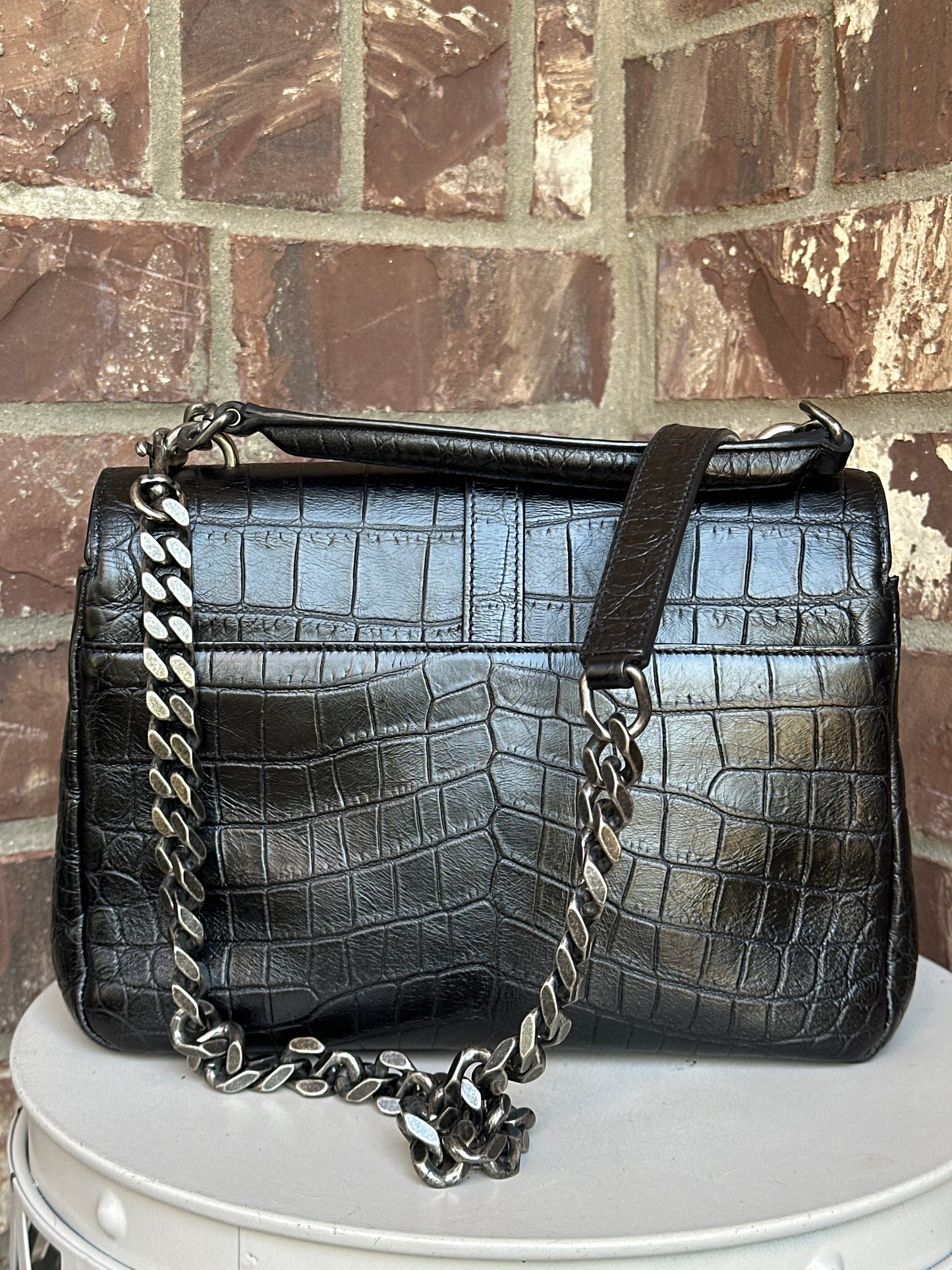 Saint Laurent Classic Monogram College Bag Crocodile Embossed Leather Medium 54234