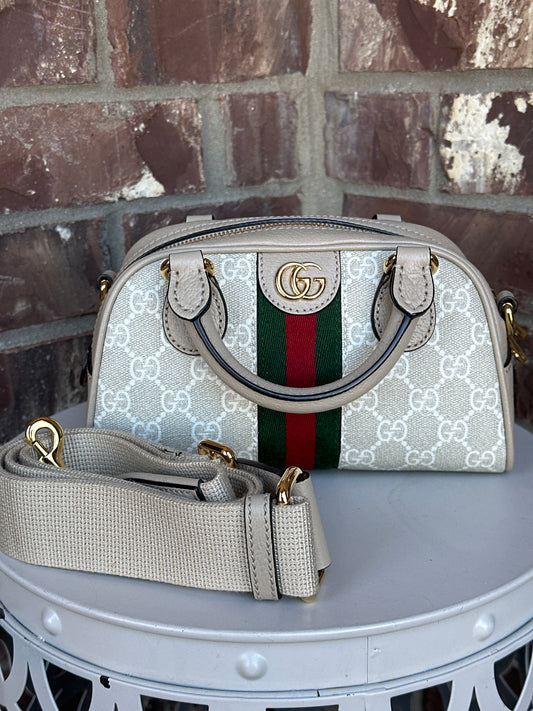 Gucci Ophidia Convertible Boston Top Handle Bag Coated Canvas Mini 88898