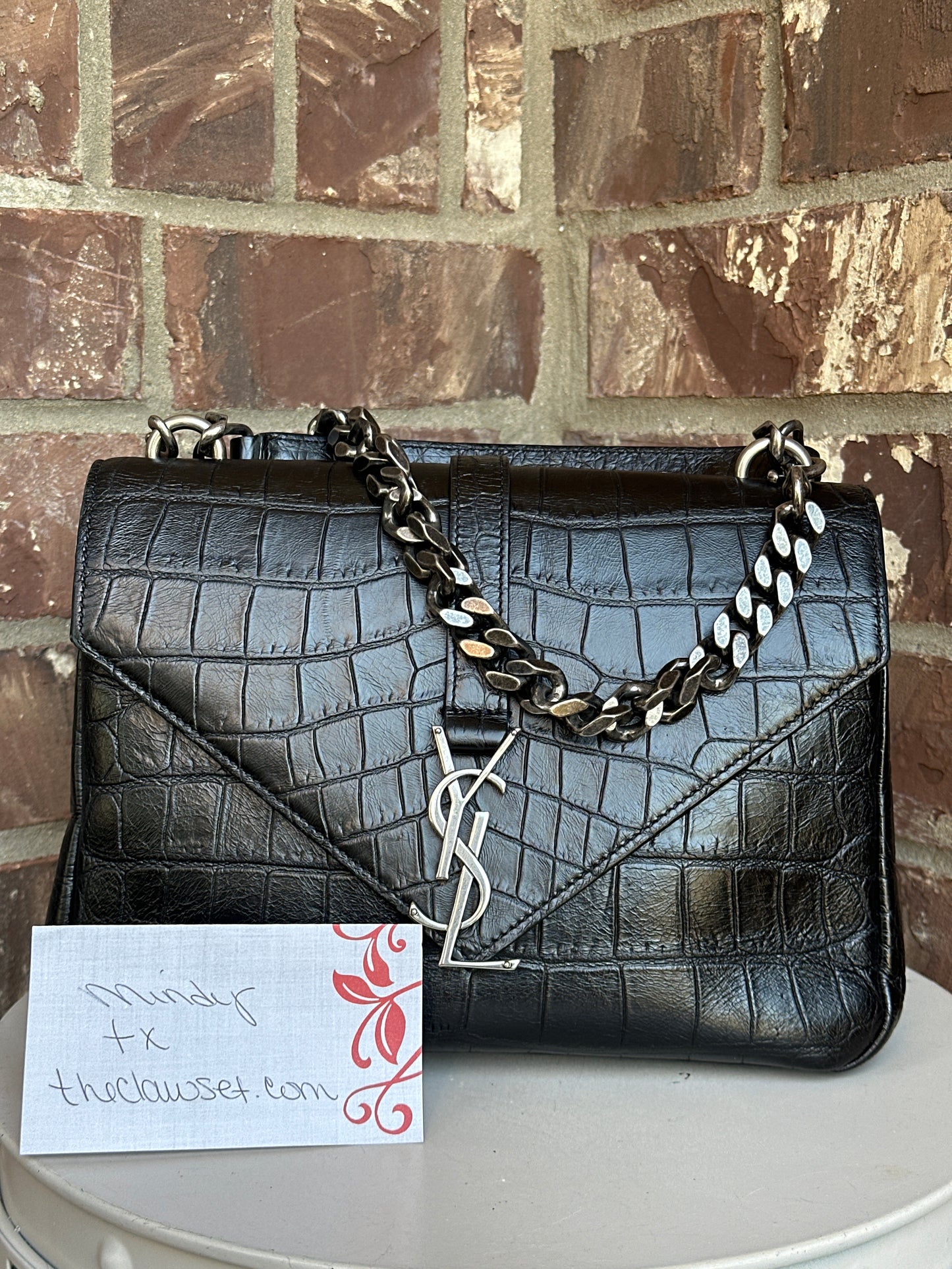 Saint Laurent Classic Monogram College Bag Crocodile Embossed Leather Medium 54234