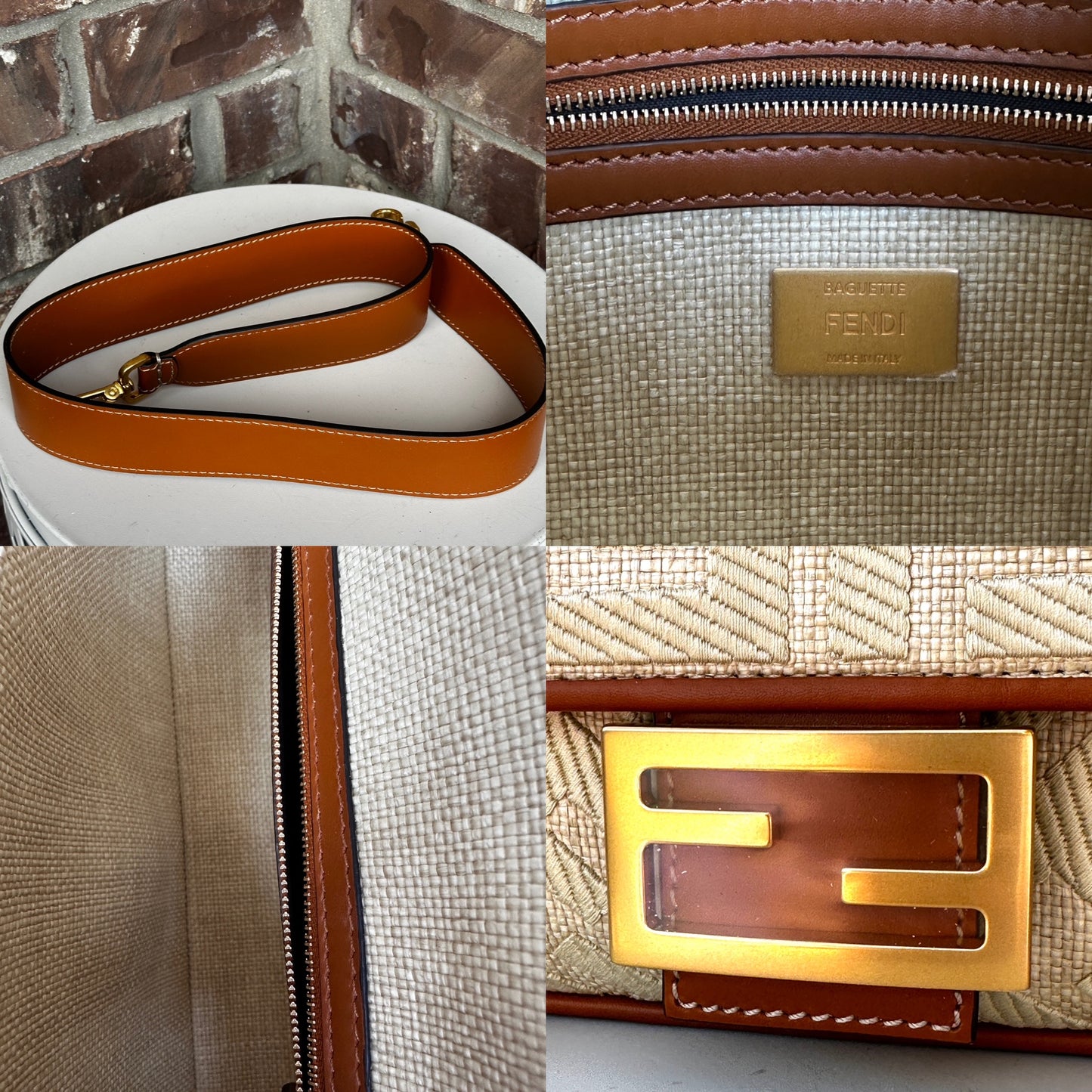 Fendi Baguette Zucca Embroidered Raffia Medium 51124