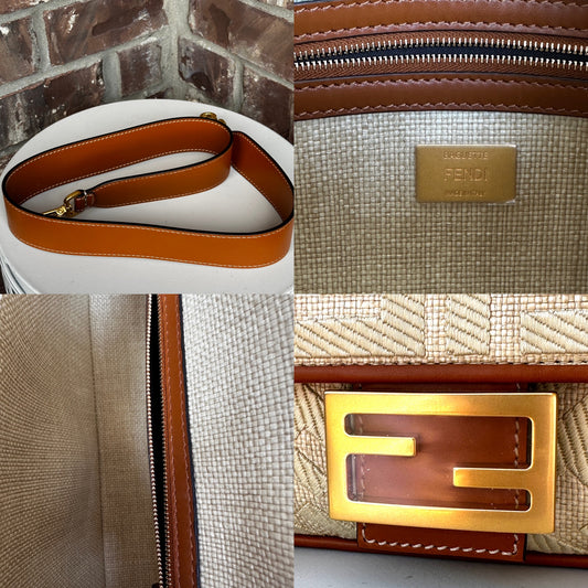 Fendi Baguette Zucca Embroidered Raffia Medium 51124