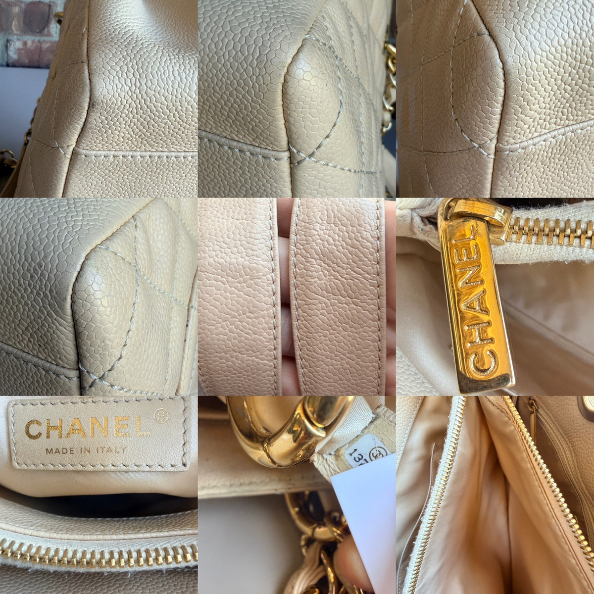 Chanel Grand Shopping Tote Quilted Caviar Cream/Beige 73684