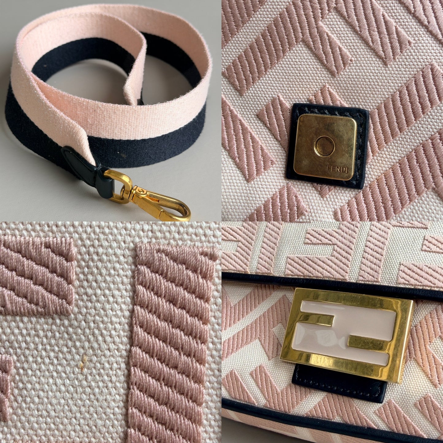 Fendi Baguette Zucca Embroidered Canvas Medium Pink 83746