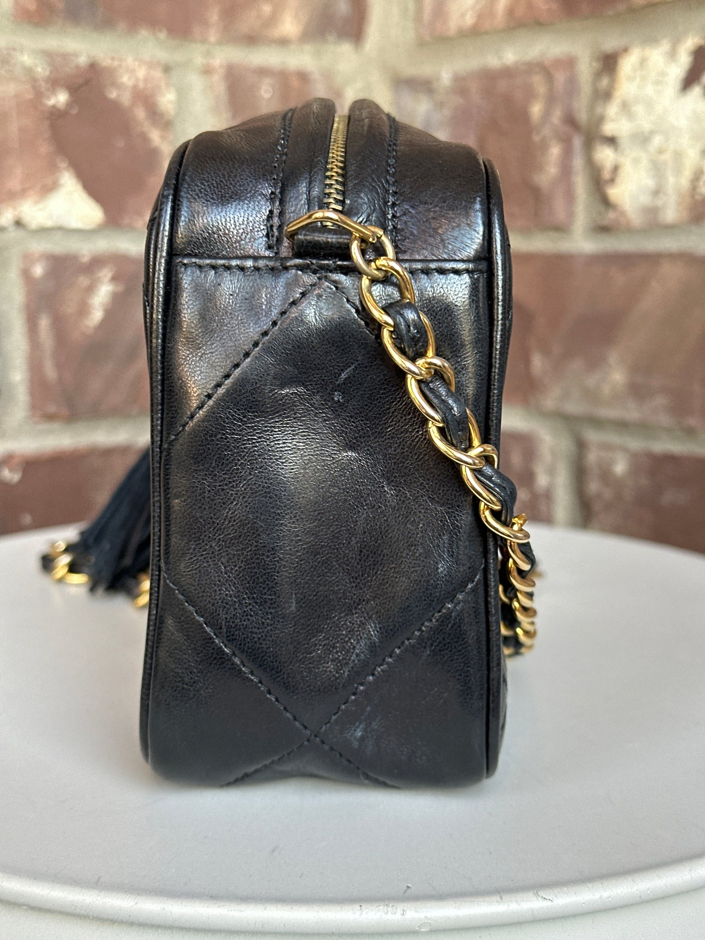 Chanel Vintage Diamond CC Camera Bag Quilted Leather Small 40098