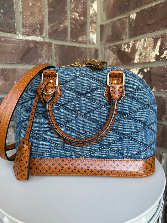 Louis Vuitton Alma Handbag Malletage Denim with Monogram Leather BB