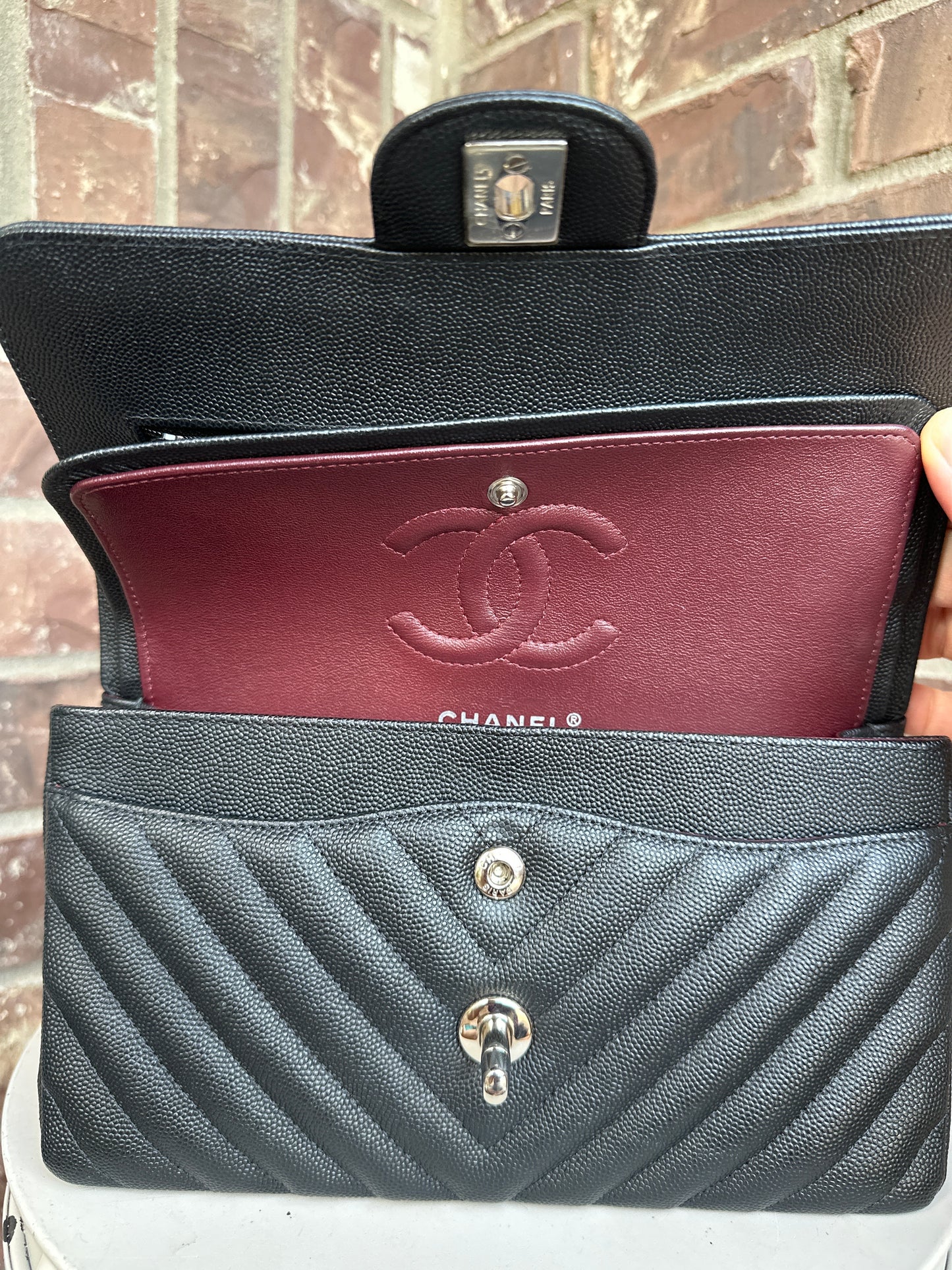 Chanel Classic Double Flap Bag Chevron Caviar Small 33324