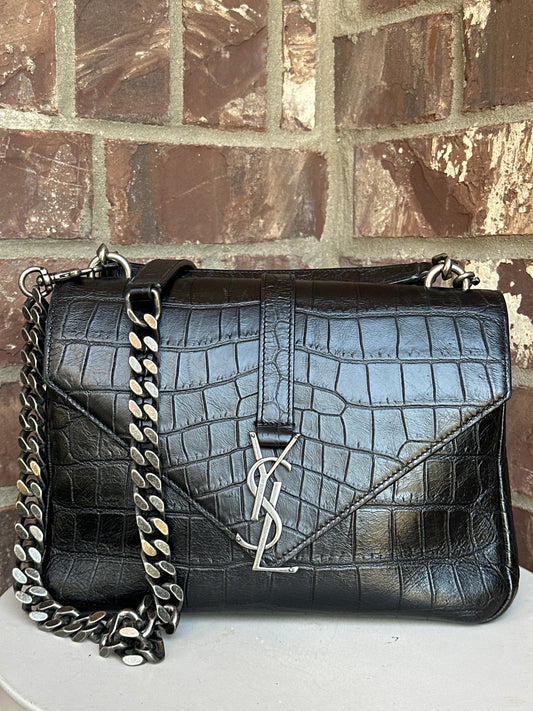 Saint Laurent Classic Monogram College Bag Crocodile Embossed Leather Medium 54234