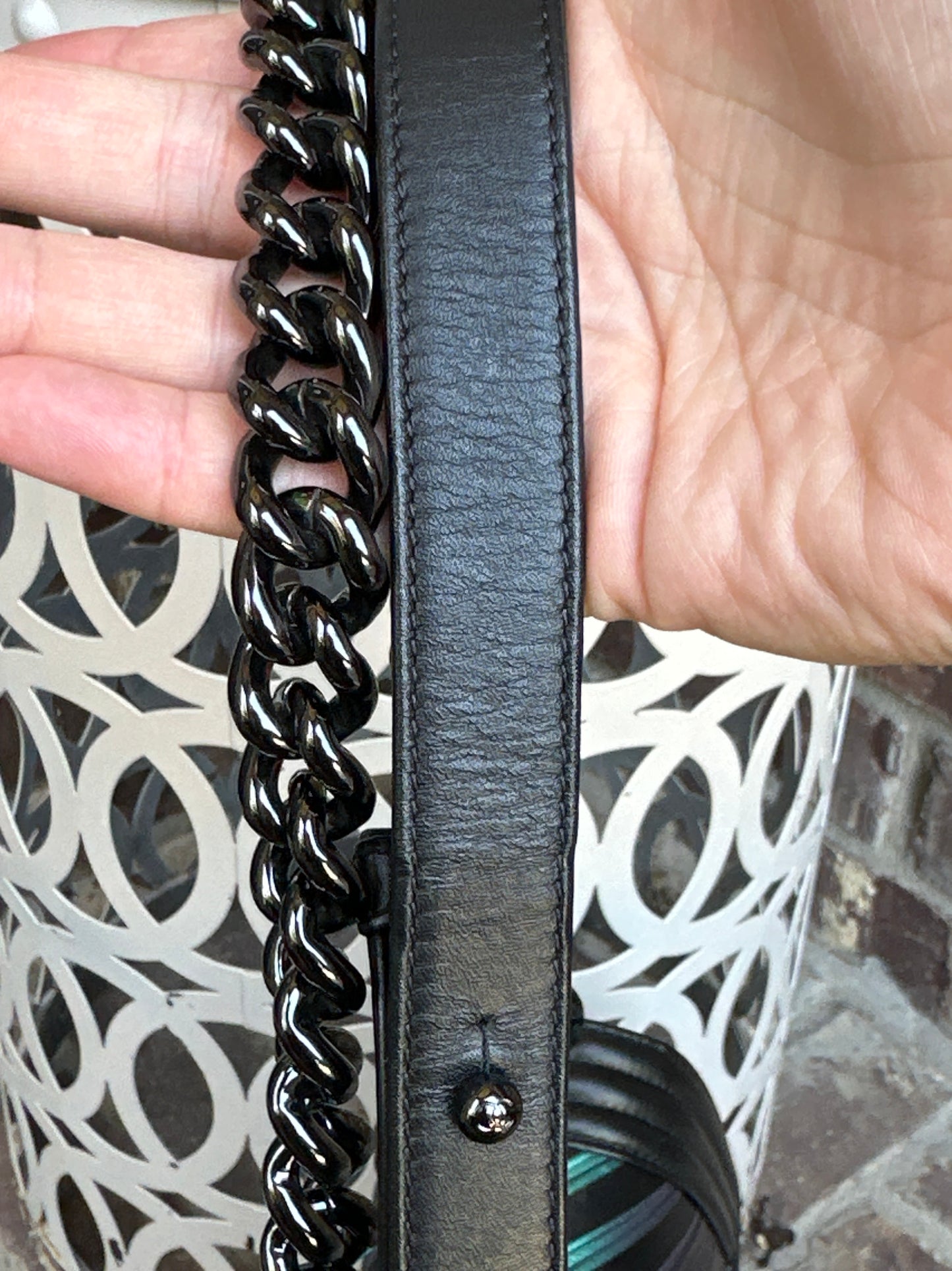 Chanel Boy Flap Bag Chevron Painted Calfskin Old Medium 712308366