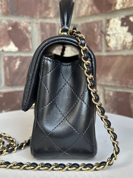 Chanel Classic Single Flap Top Handle Bag Quilted Lambskin Mini 51134