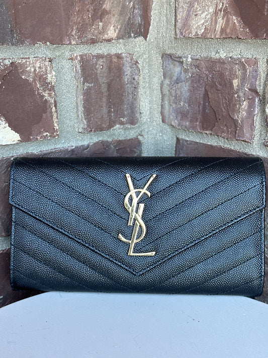 Saint Laurent Classic Monogram Flap Wallet Matelasse Chevron Leather Large