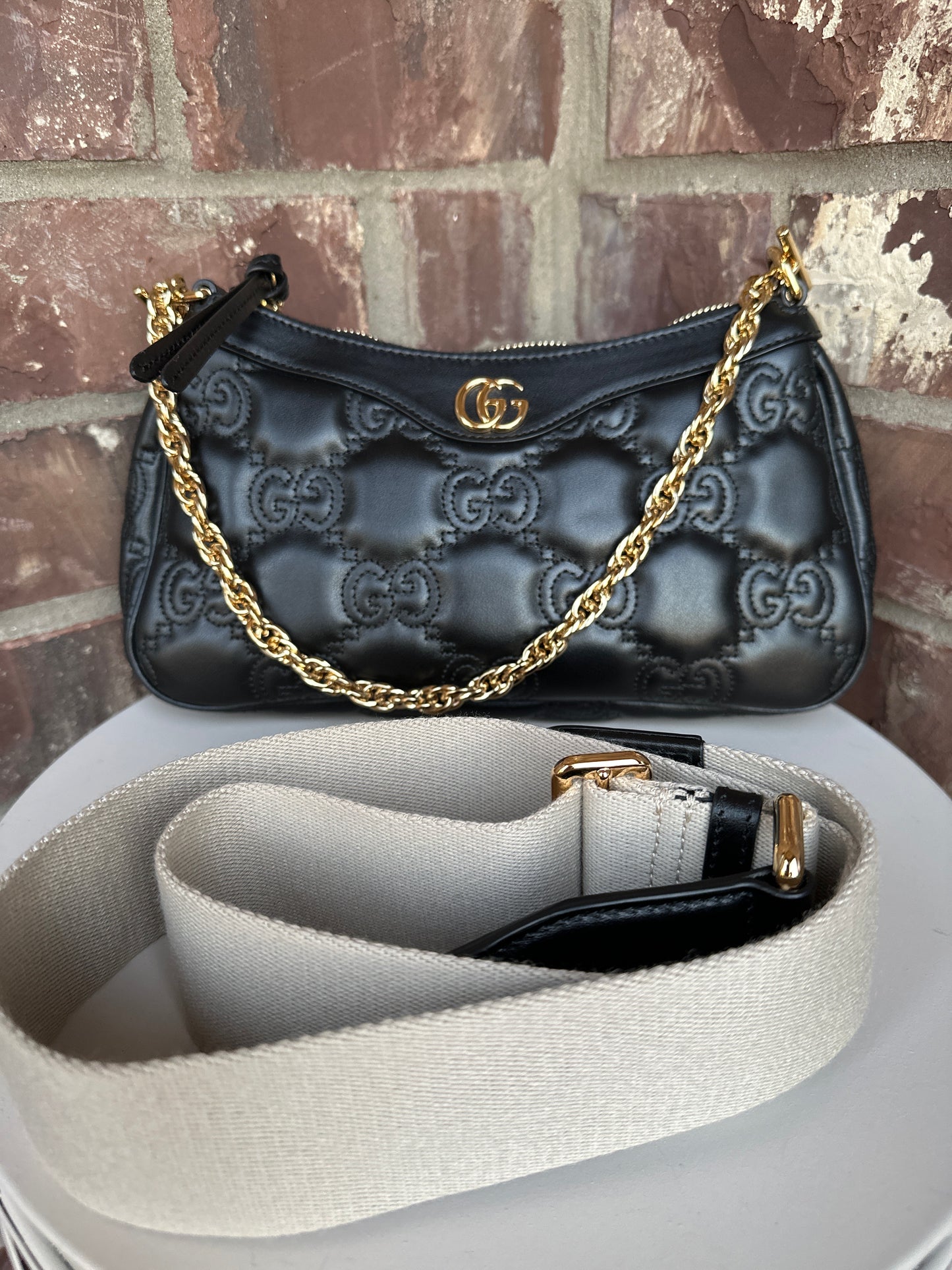 Gucci Zip Shoulder Bag GG Embossed Matelasse Leather Mini