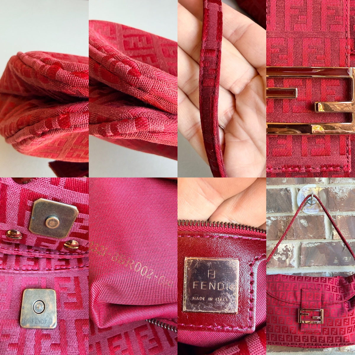 Fendi Double Flap Bag Zucchino Canvas Large Red 84748