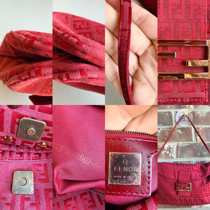 Fendi Double Flap Bag Zucchino Canvas Large Red 84748