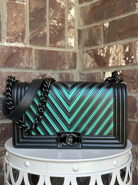 Chanel Boy Flap Bag Chevron Painted Calfskin Old Medium 712308366