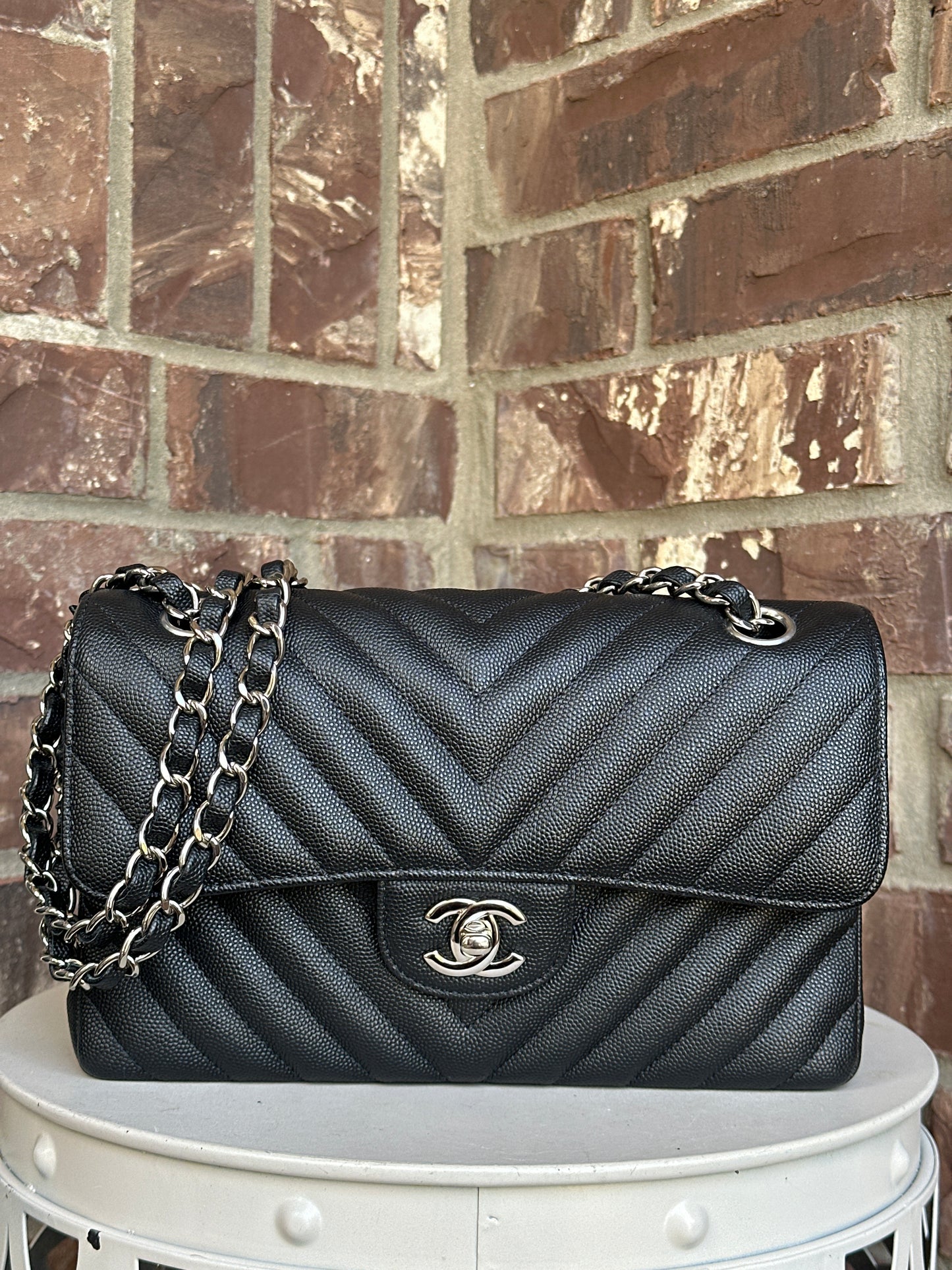 Chanel Classic Double Flap Bag Chevron Caviar Small 33324