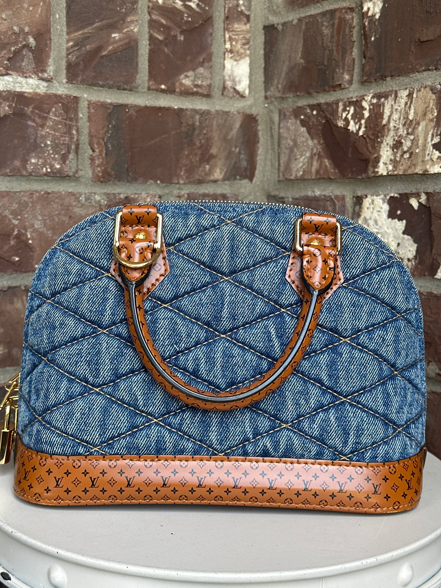 Louis Vuitton Alma Handbag Malletage Denim Leather BB 68802