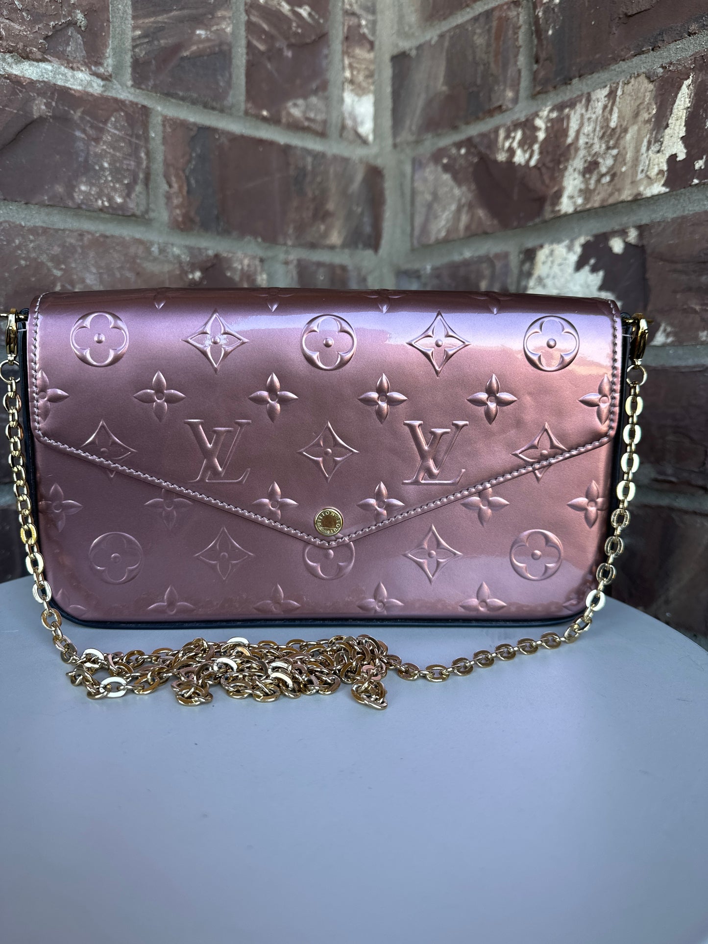 Louis Vuitton Felicie Pochette Limited Edition Metallic Monogram Vernis 79008