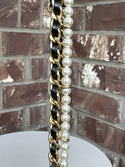 Chanel Crystal Pearls Chain Flap Bag Quilted Calfskin Small 32256