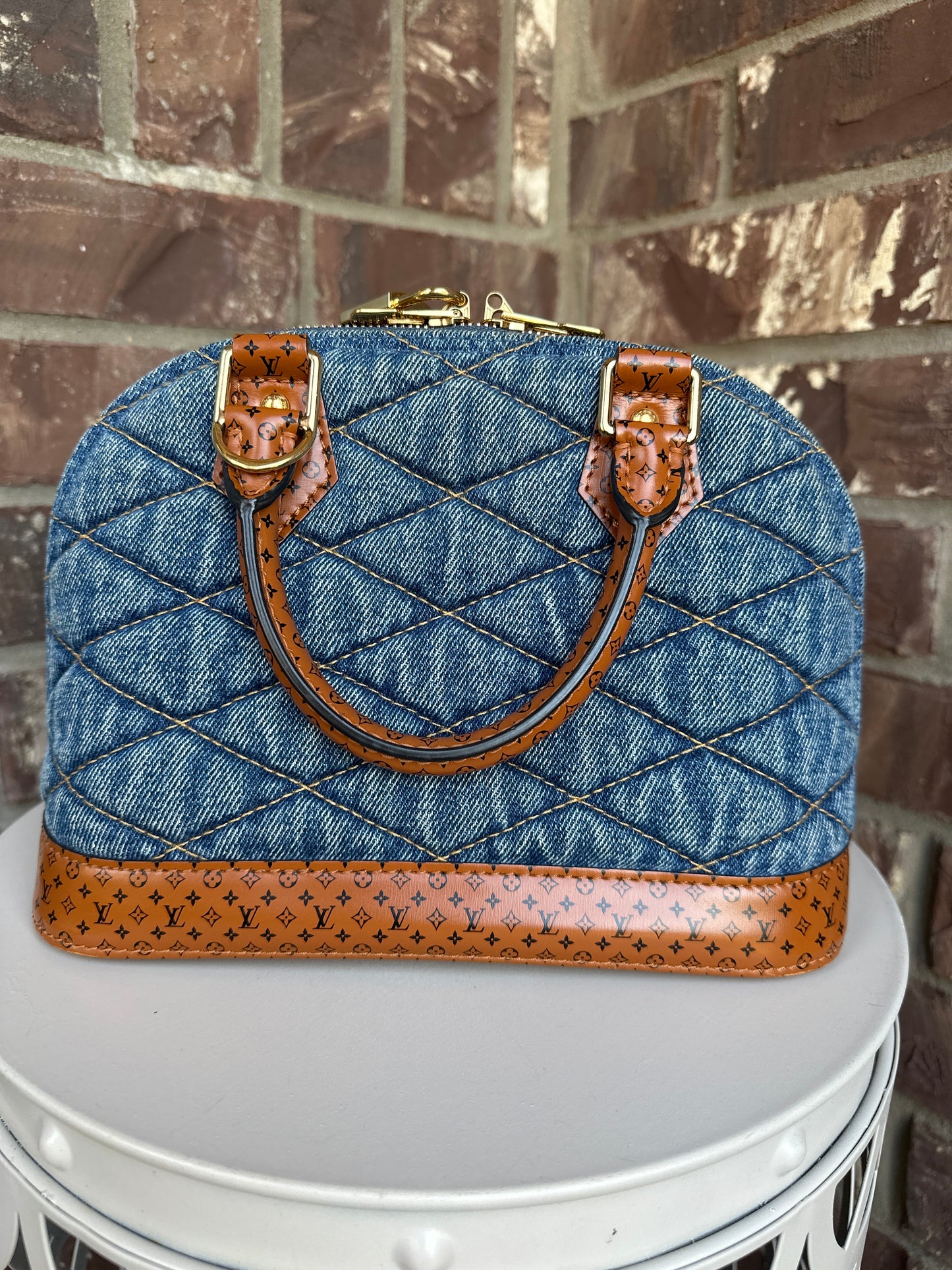 Louis Vuitton Alma Handbag Malletage Denim with Monogram Leather BB