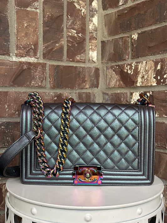Chanel Boy Flap Bag Quilted Iridescent Goatskin Medium 621354383