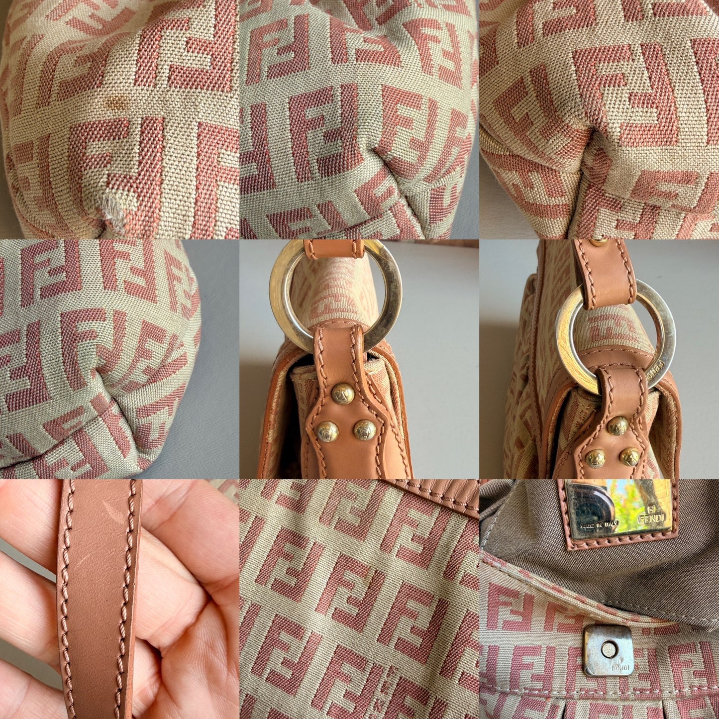 Fendi Chef Flap Bag Zucchino Canvas Small Pink 34674