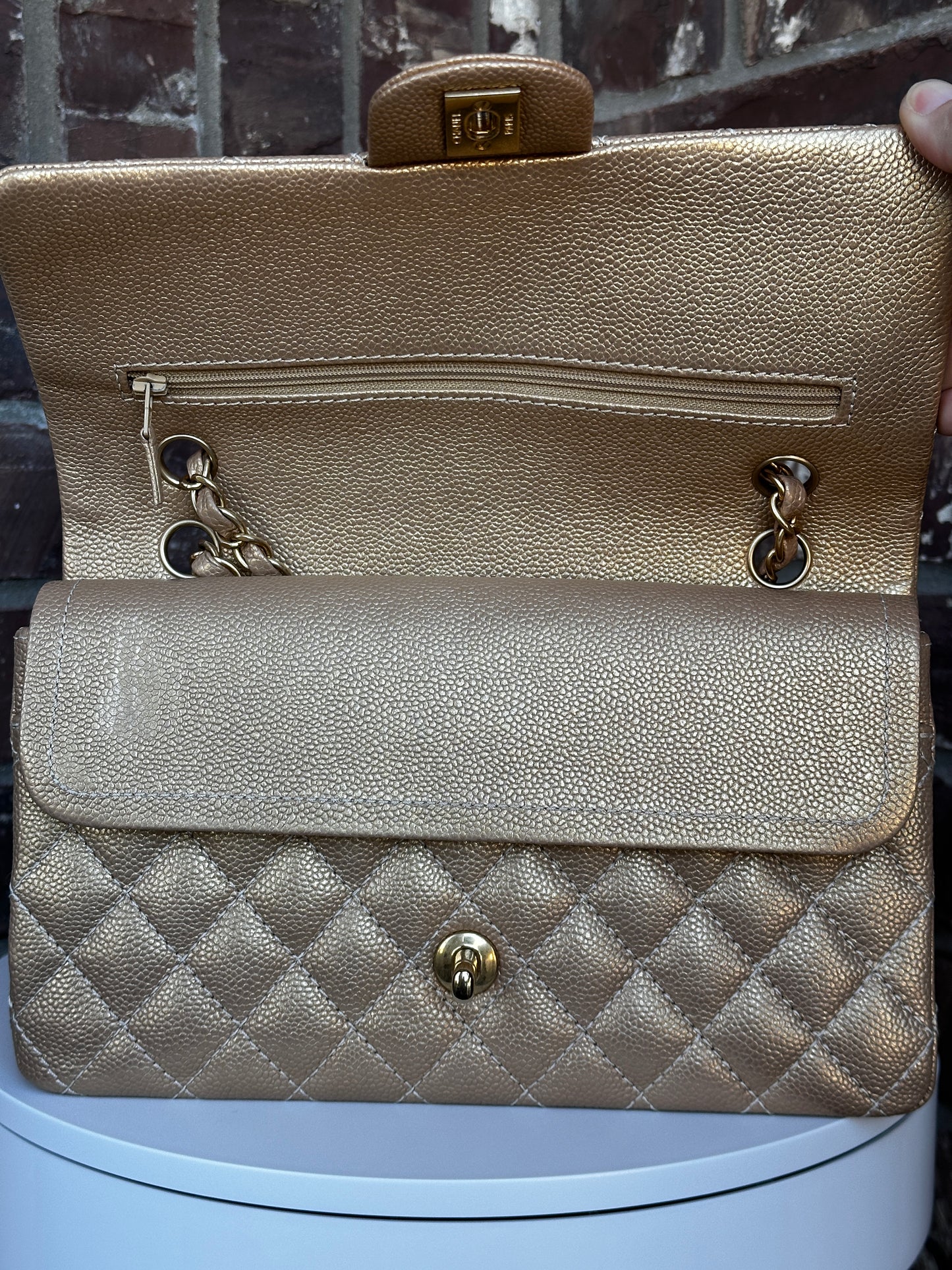 Chanel Classic Double Flap Iridescent Quilted Caviar Medium 42278