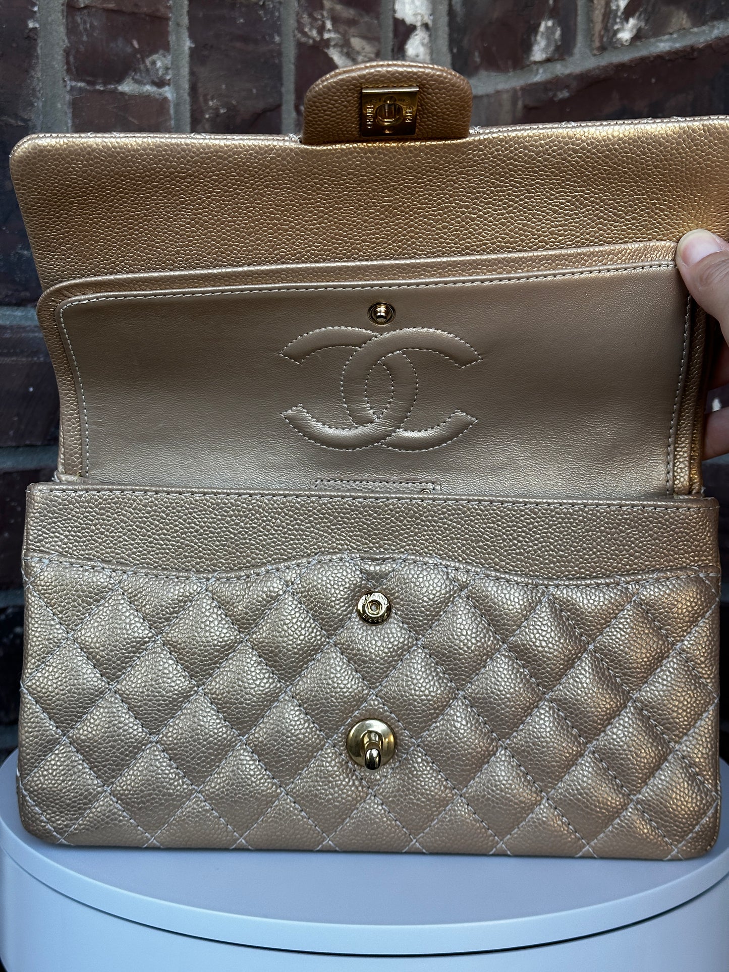 Chanel Classic Double Flap Iridescent Quilted Caviar Medium 42278