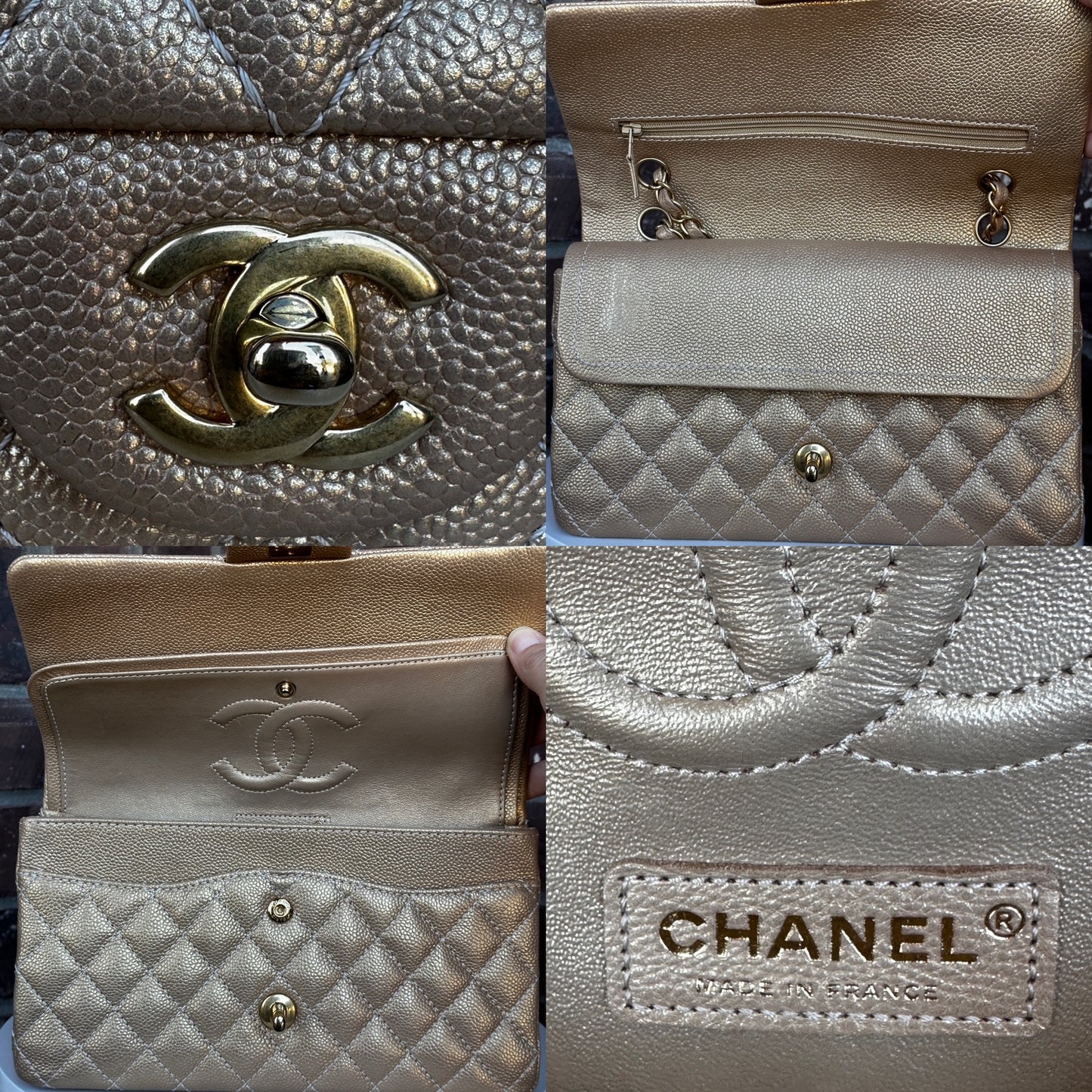 Chanel Classic Double Flap Iridescent Quilted Caviar Medium 42278