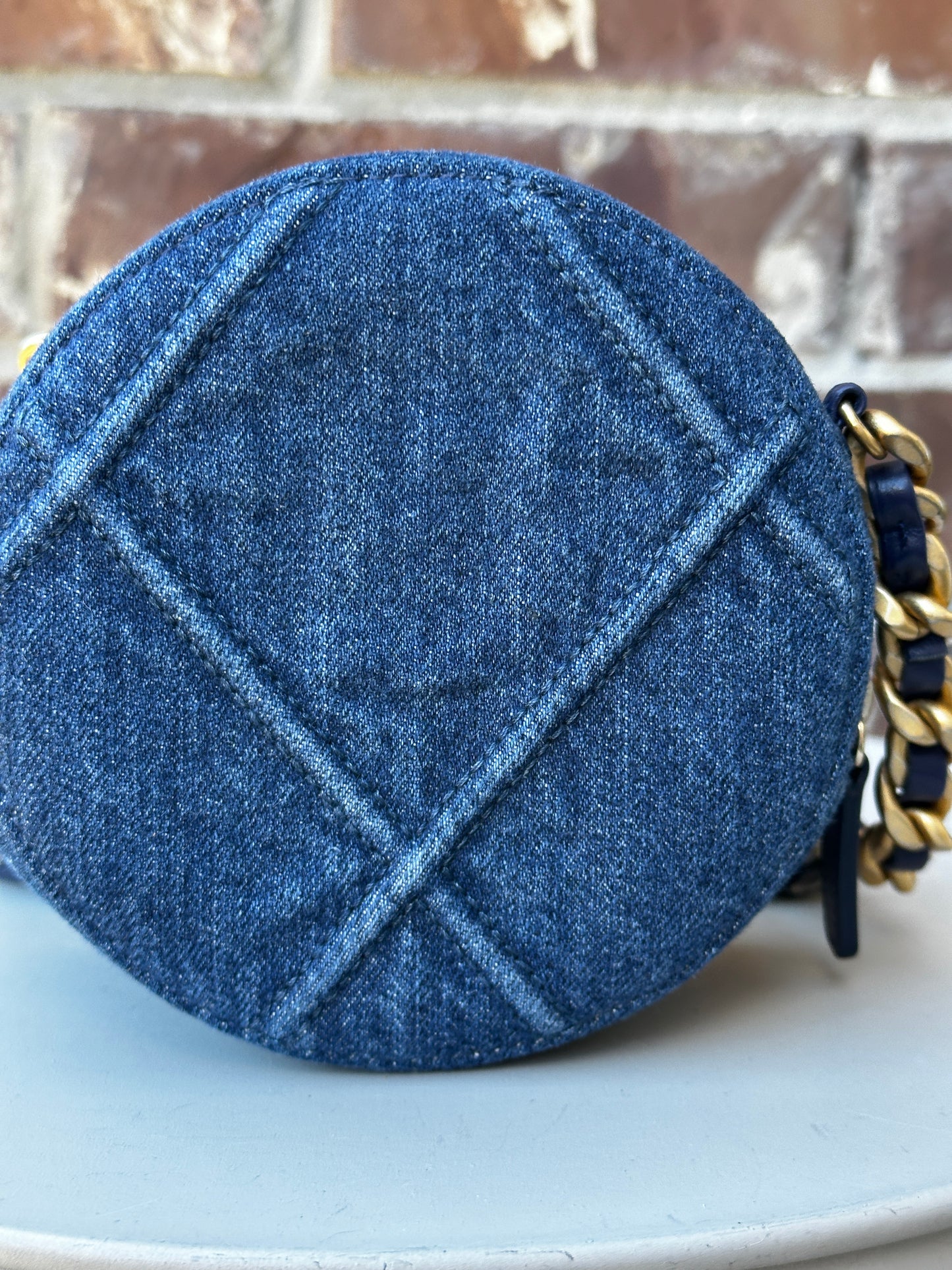 Chanel 19 Round Clutch with Chain Quilted Denim 42253