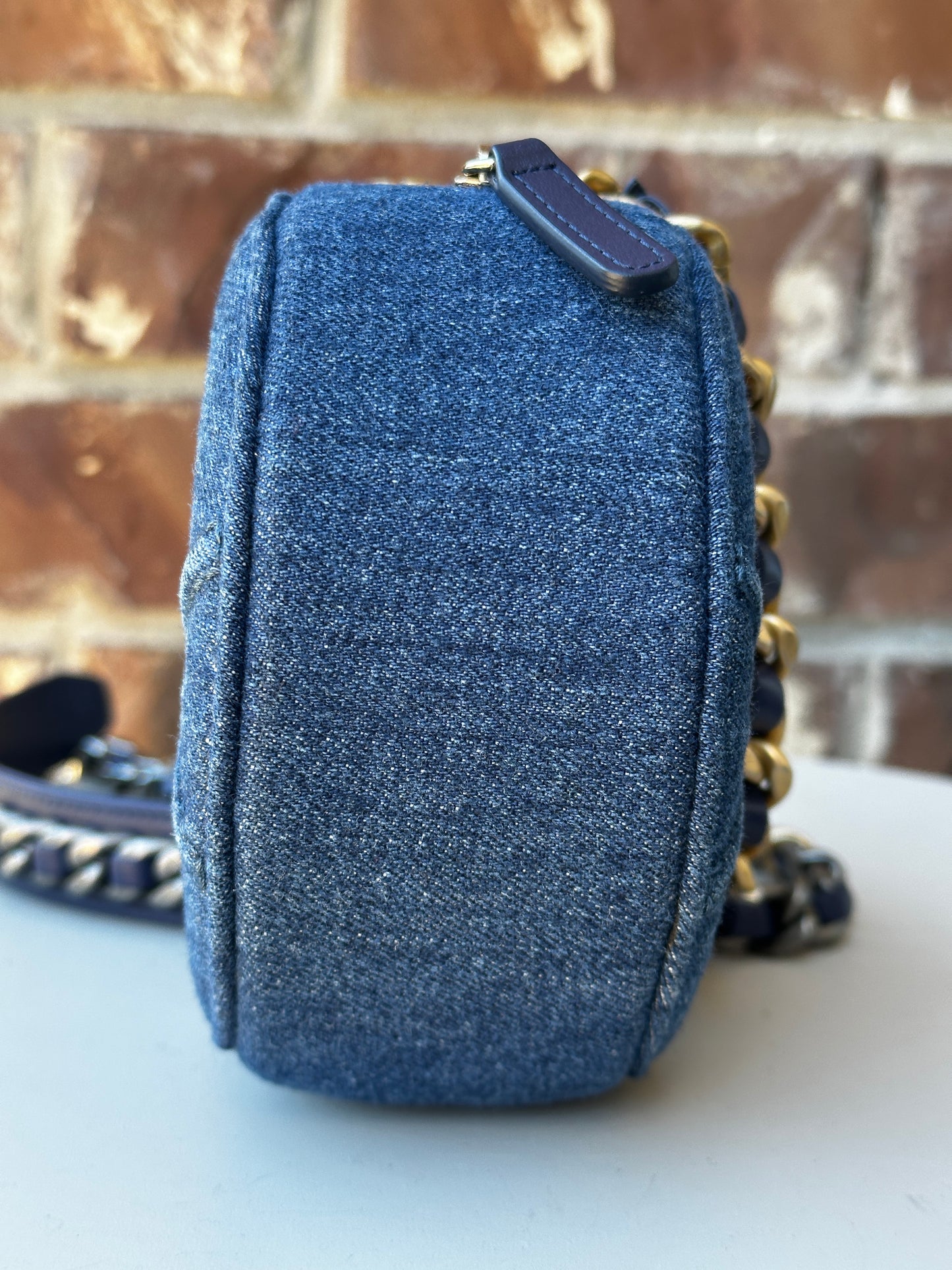 Chanel 19 Round Clutch with Chain Quilted Denim 42253