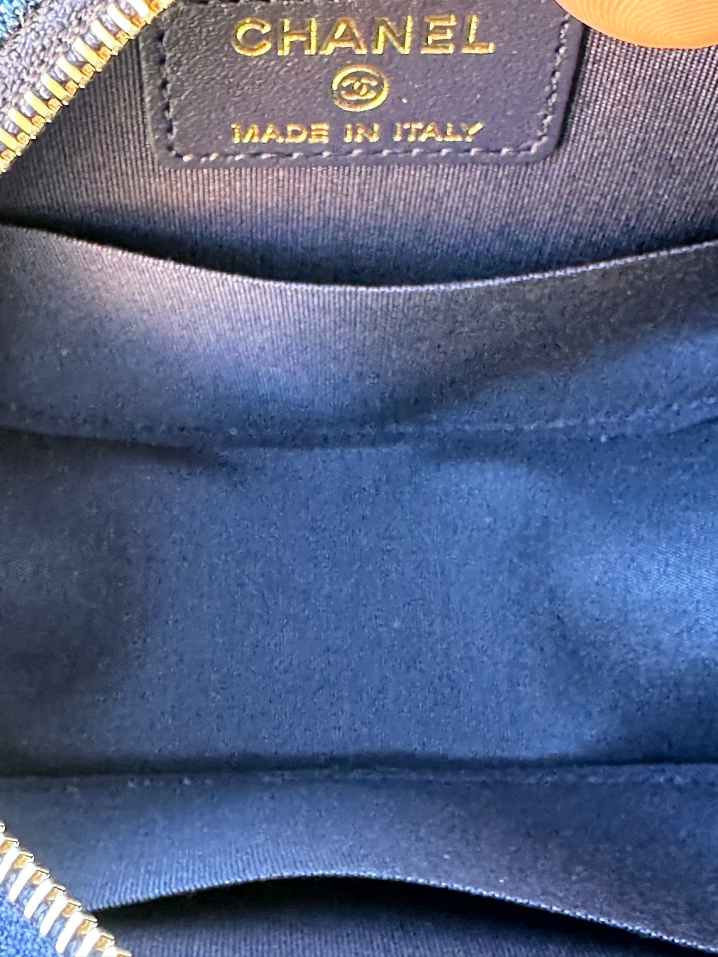 Chanel 19 Round Clutch with Chain Quilted Denim 42253