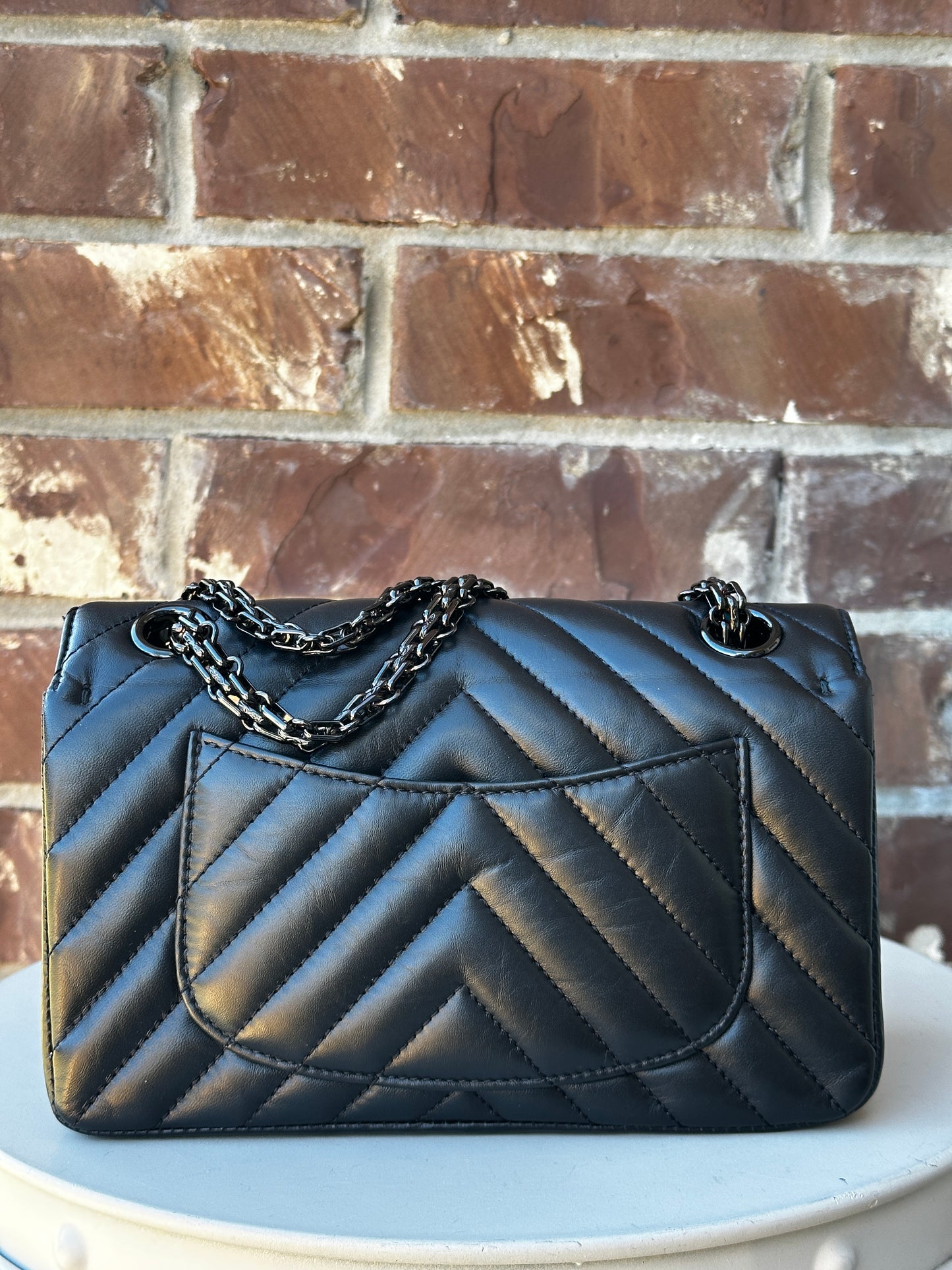 Chanel Reissue 2.55 So Black Chevron Aged Calfskin Mini 41134