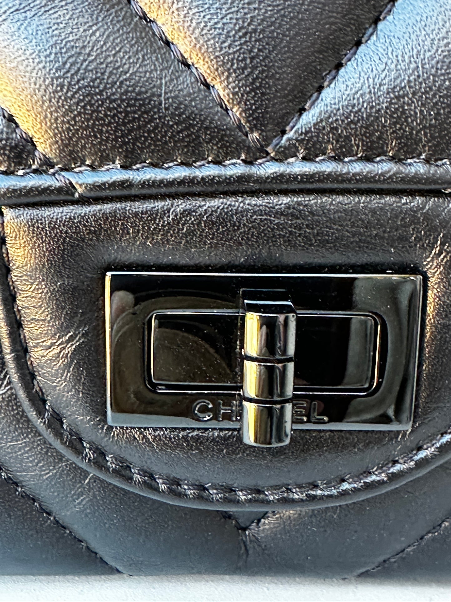 Chanel Reissue 2.55 So Black Chevron Aged Calfskin Mini 41134
