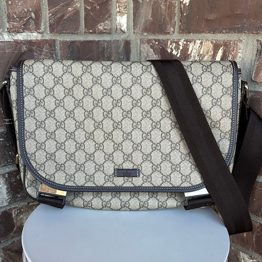 Gucci Double Buckle Messenger Bag GG Coated Canvas Medium