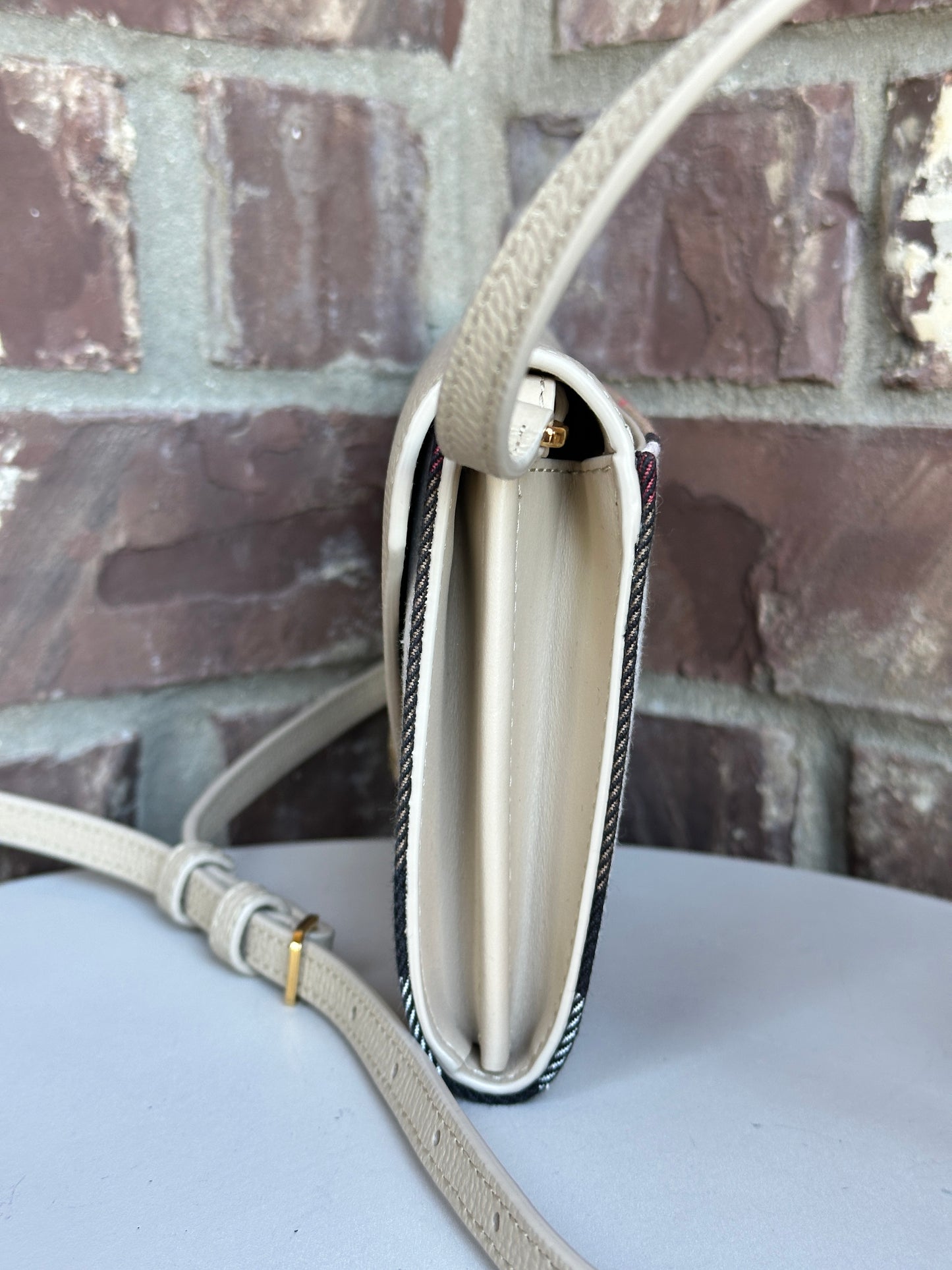 Burberry Hannah Envelope Wallet on Strap Leather and House Check Canvas 68906