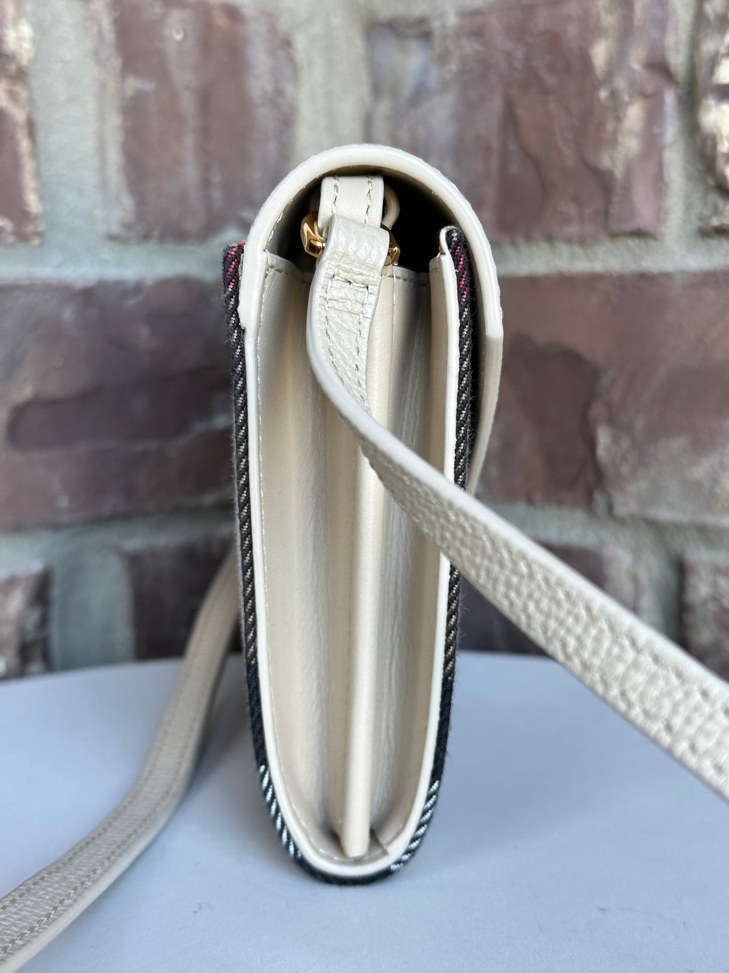 Burberry Hannah Envelope Wallet on Strap Leather and House Check Canvas 68906