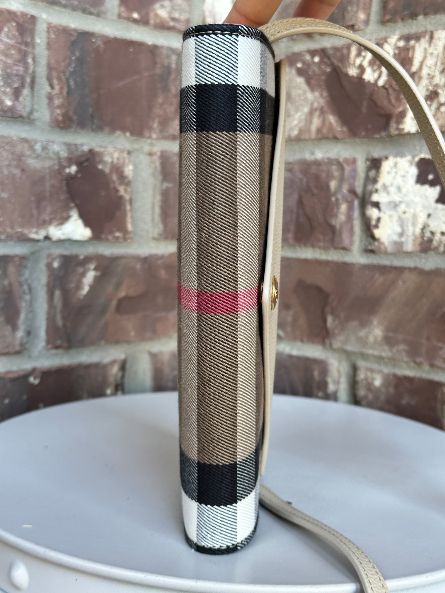 Burberry Hannah Envelope Wallet on Strap Leather and House Check Canvas 68906