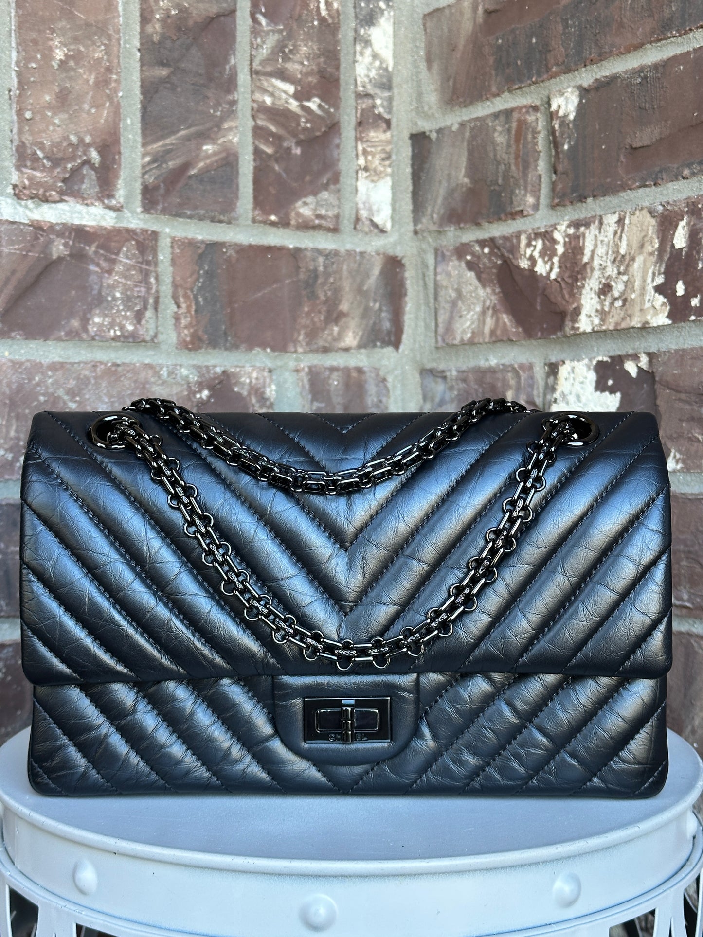 Chanel So Black Reissue 2.55 Chevron Aged Calfskin 225 49586