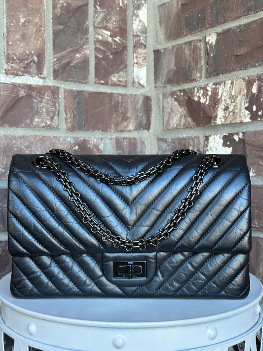 Chanel So Black Reissue 2.55 Chevron Aged Calfskin 225 49586