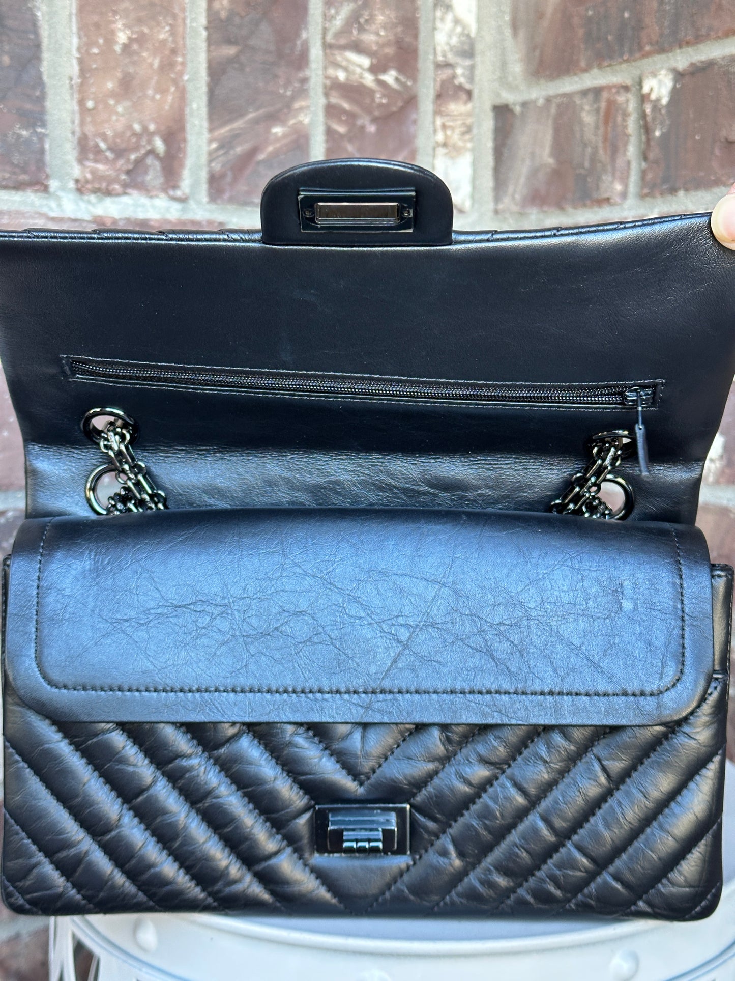 Chanel So Black Reissue 2.55 Chevron Aged Calfskin 225 49586