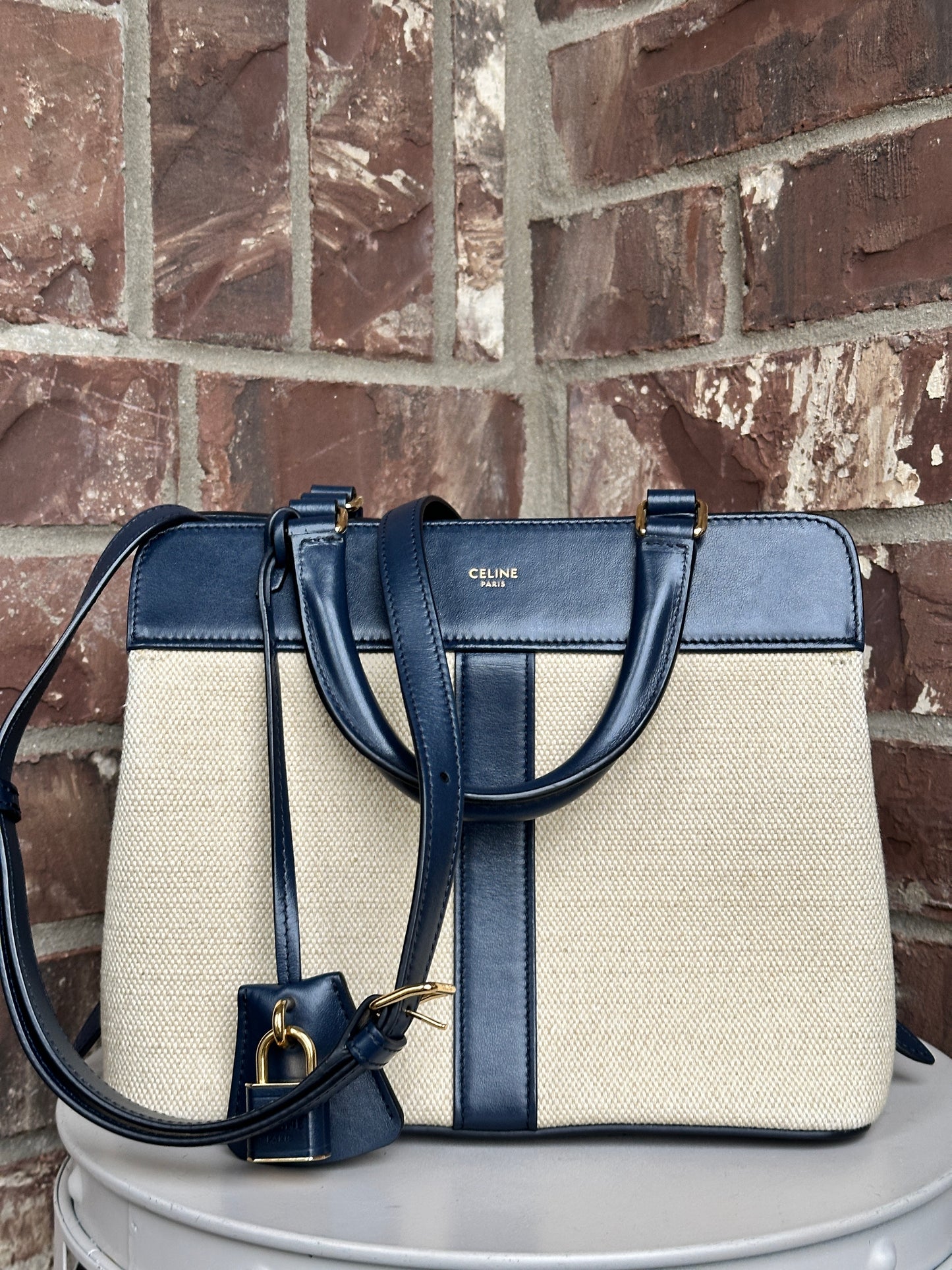 Celine Cabas de France Tote Canvas with Leather Small 43681