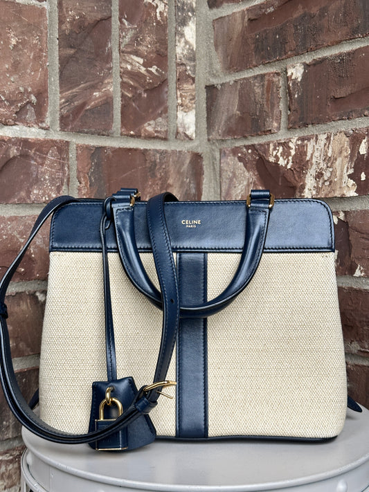 Celine Cabas de France Tote Canvas with Leather Small 43681