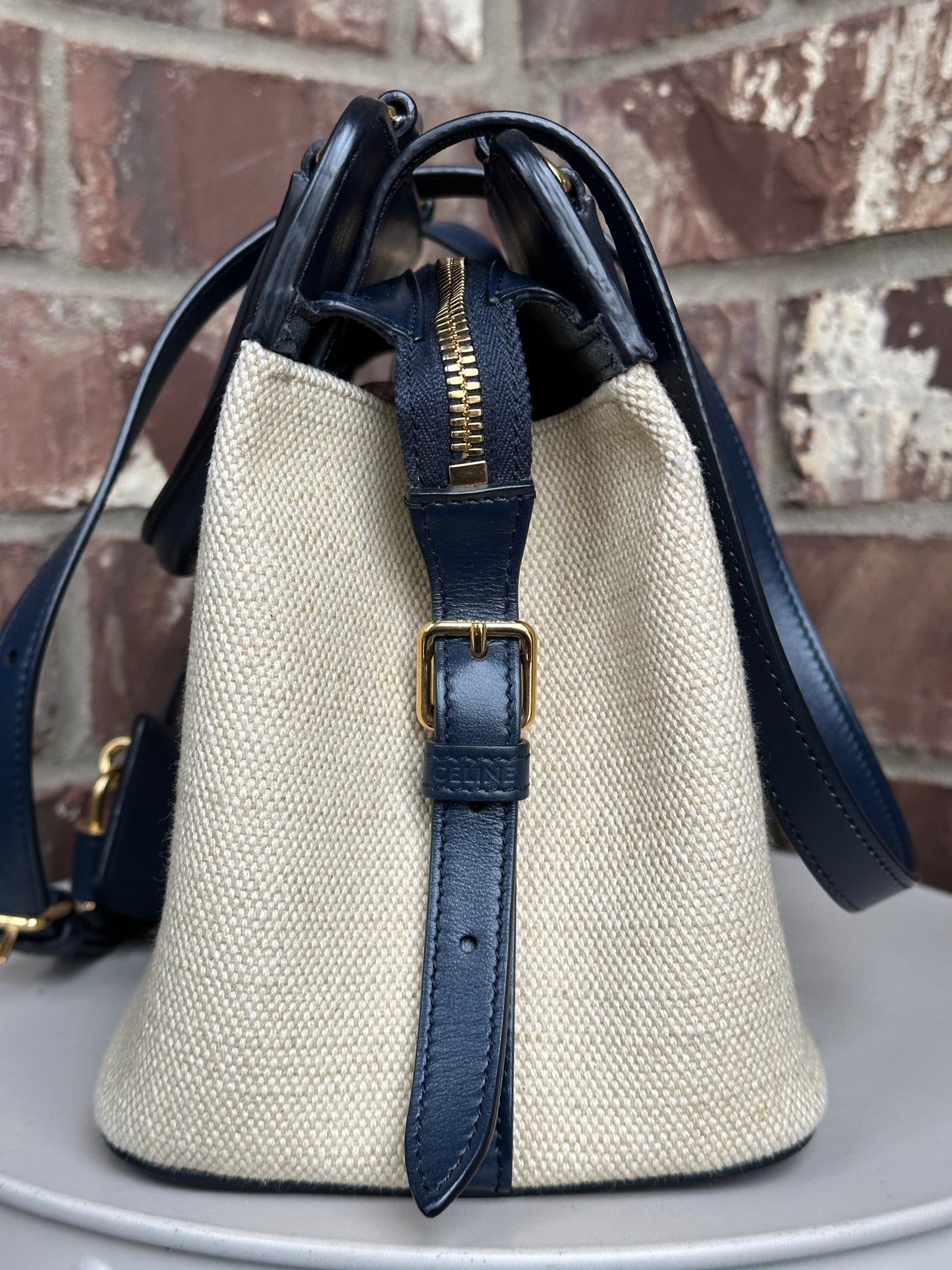 Celine Cabas de France Tote Canvas with Leather Small 43681