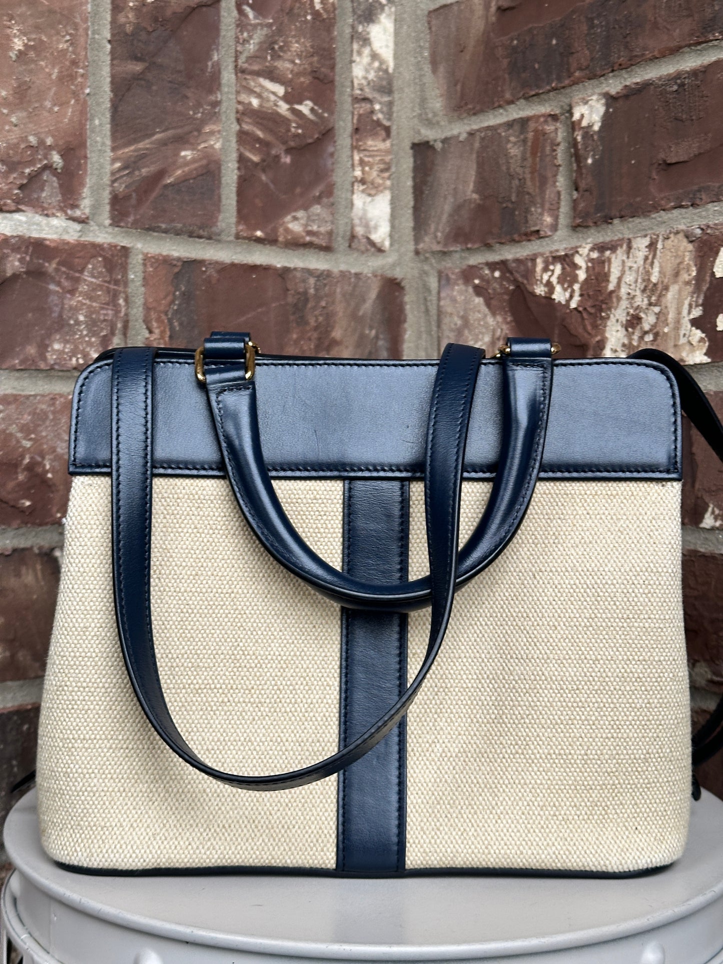 Celine Cabas de France Tote Canvas with Leather Small 43681