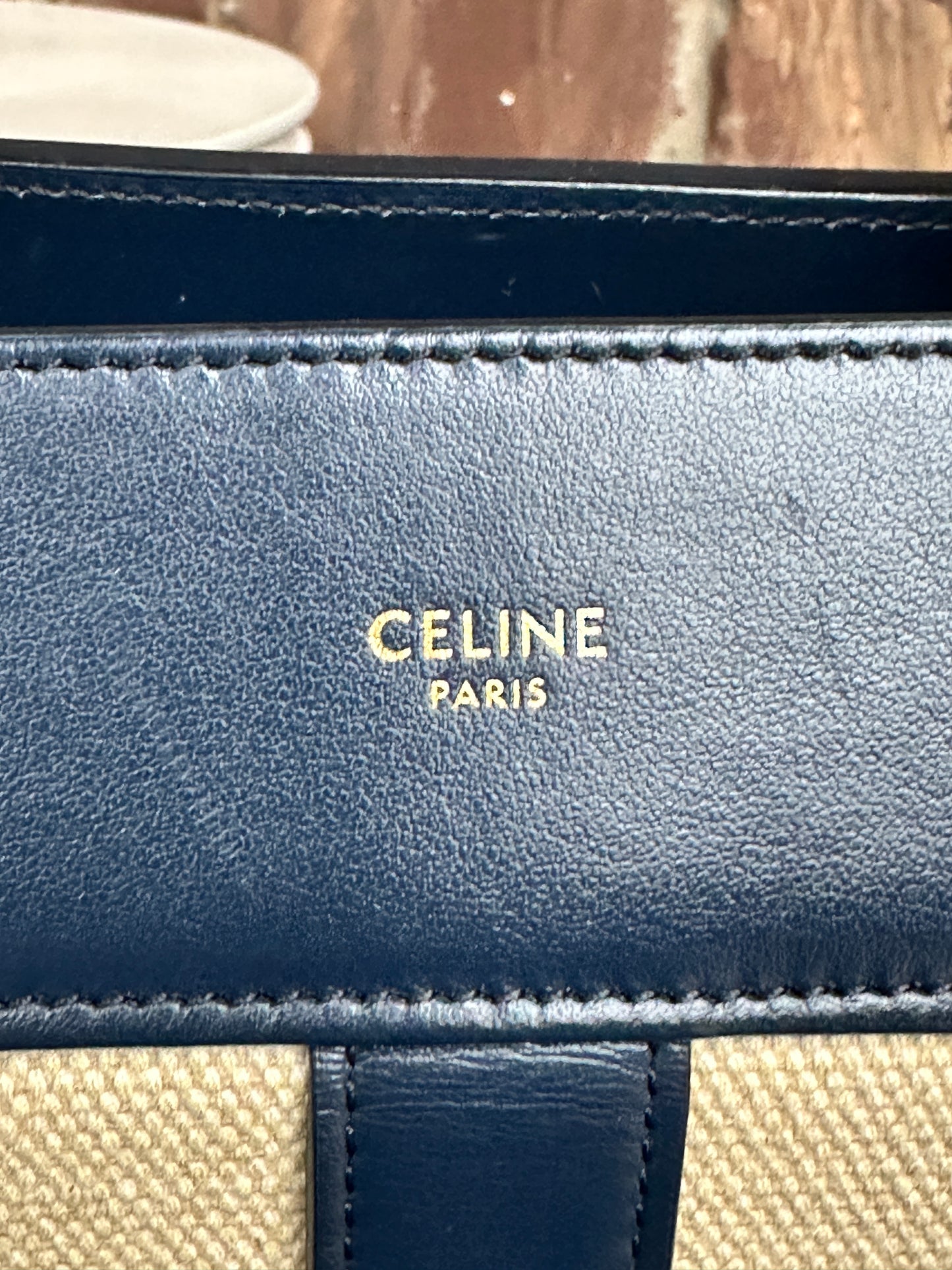 Celine Cabas de France Tote Canvas with Leather Small 43681