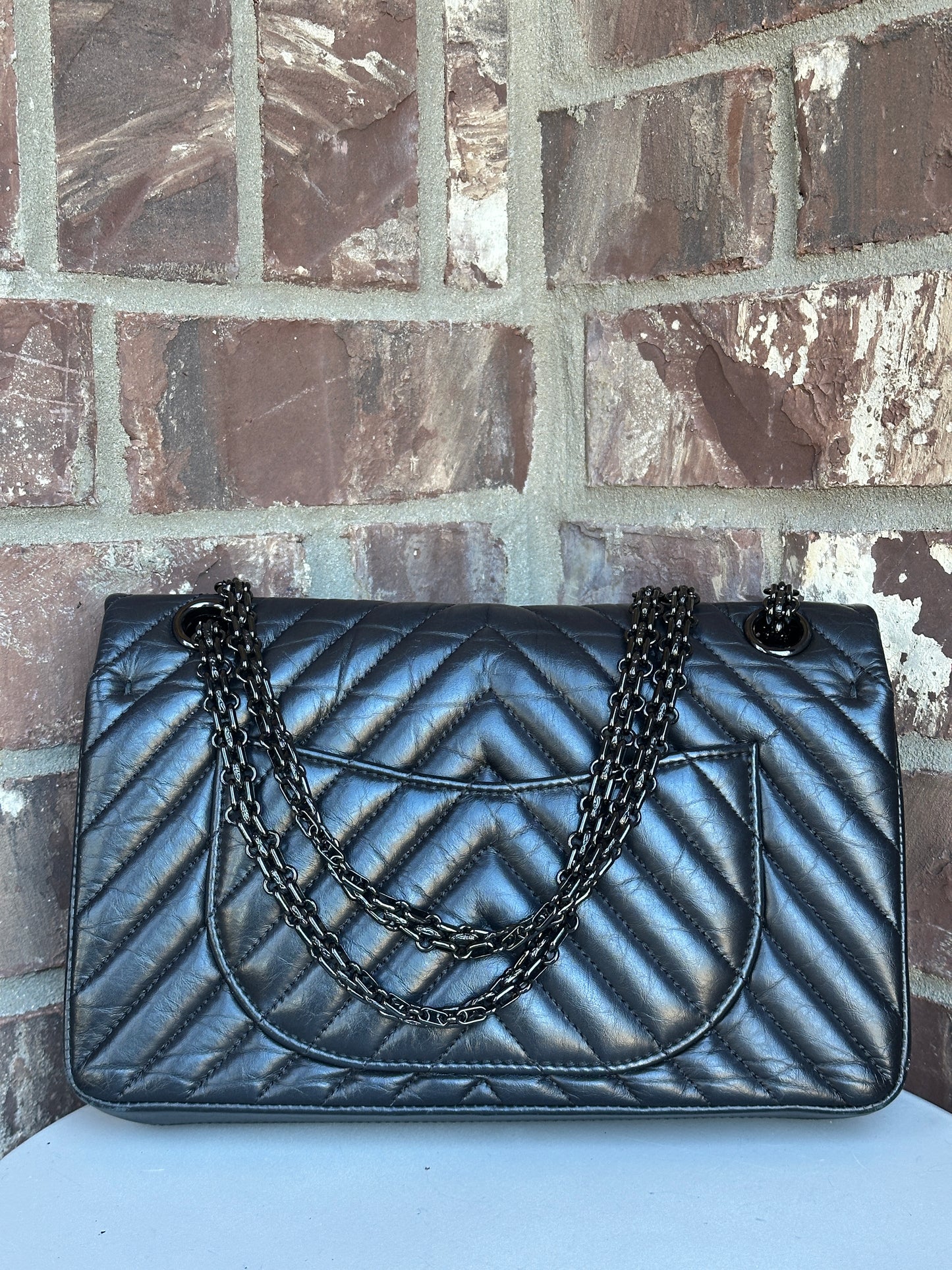 Chanel So Black Reissue 2.55 Flap Bag Chevron Aged Calfskin 225	57985